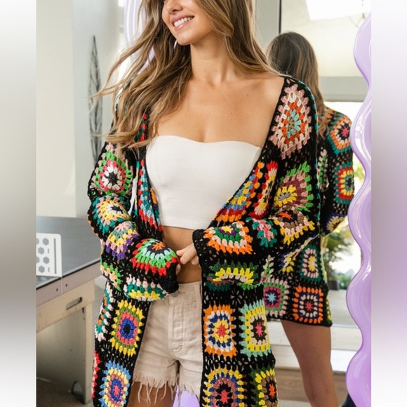 Handmade Crochet Black Granny Square Cardigan - Picture 6 of 17